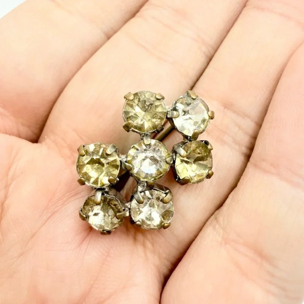 Vintage Mid Century Mini Rhinestone Silver Tone Brooch Pin Made in Germany